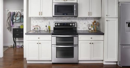 Above the Fold Image Double Oven Range - Whirlpool WGE745C0FS Lifestyle Image