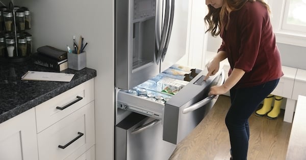 Above the Fold Image Four Door Refrigerator - Samsung RF24FSEDBSR Lifestyle Image