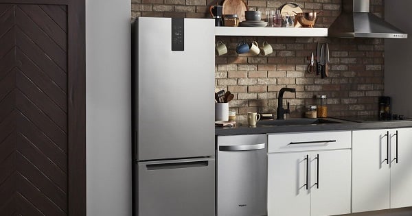 Above the Fold Image Narrow Refrigerator Whirlpool WRB543CMJZ Lifestyle