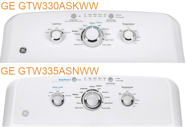 GE Agitator Washers 2019 GTW335ASN vs GTW330ASK Controls